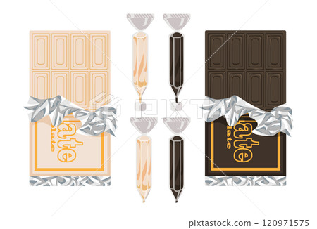 Various chocolate bars and chocolate pens Various chocolate bars and chocolate pens 120971575