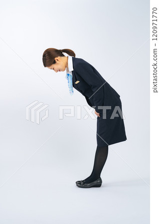 Full-body photo of a woman in the service industry bowing Full-body photo of a woman in the service industry bowing 120971770