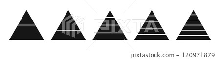 Levels of triangular pyramid. Triangle pyramid chart. Maslow layer diagram. Development level infographic. Business graph. Vector illustration isolated on white background Levels of triangular pyramid. Triangle pyramid chart. Maslow layer diagram. Development level infographic. Business graph. Vector illustration isolated on white background 120971879