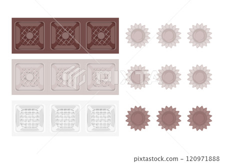 Illustration of chocolate wrapper and container 120971888