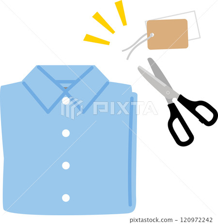 Tag removed from shirt with scissors 120972242
