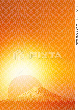 Mt. Fuji with the rising sun and Japanese pattern New Year's card size material 120972313