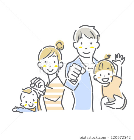 健康的四口之家-簡單時尚的線條畫插圖 健康的四口之家-簡單時尚的線條畫插圖 120972542