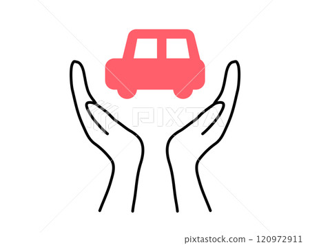 雙手包圍的汽車_紅和黑 120972911