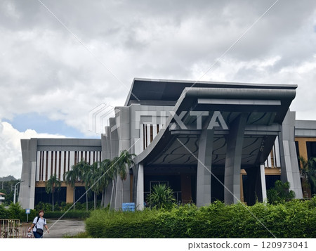 Detailed view of windows, doors and balconies of city buildings  120973041