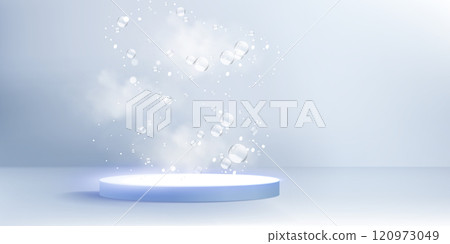 3d blue circle podium with bubble for product 3d blue circle podium with bubble for product 120973049