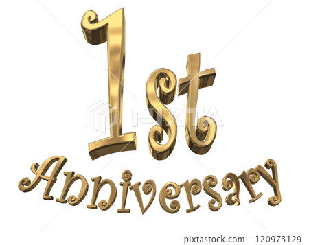 3DCG letters "1st Anniversary/1st Anniversary Mark Sparkling" Gold, Gold 120973129
