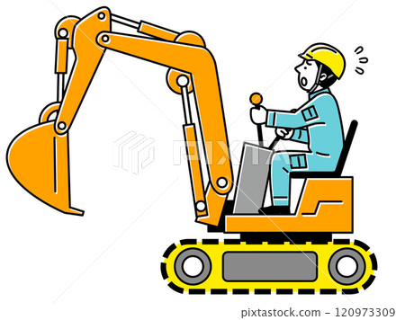 一名戴著安全帽的男工人在操作挖土機時出現失誤。 一名戴著安全帽的男工人在操作挖土機時出現失誤。 120973309