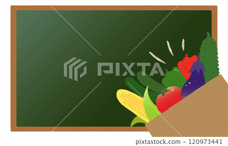 Frame of harvested summer vegetables and a blackboard Frame of harvested summer vegetables and a blackboard 120973441