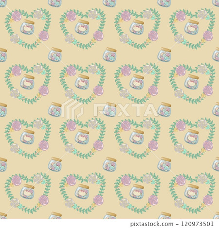 Seamless Pattern Assorted lollipop candies in a Glass jar. hand drawn cartoon style colorful background. 120973501
