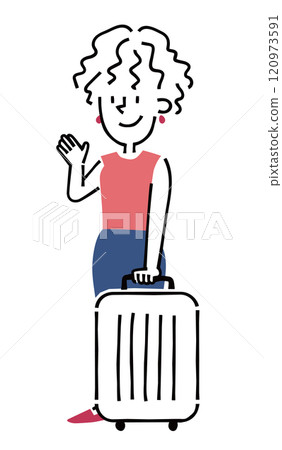 帶著行李箱站立的女性旅客/外國旅客 帶著行李箱站立的女性旅客/外國旅客 120973591