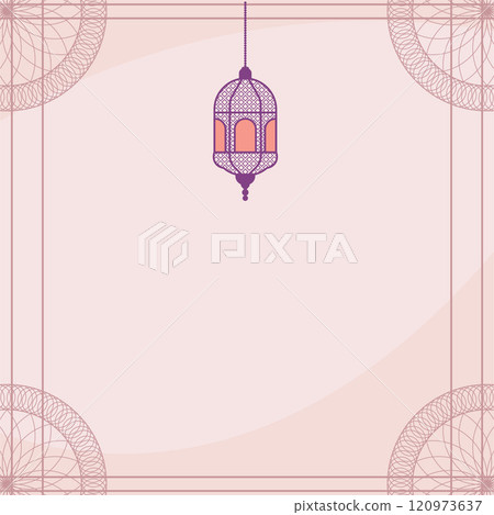 Empty Islamic Greeting Card Frame Background with Lantern and Ornament Decoration Empty Islamic Greeting Card Frame Background with Lantern and Ornament Decoration 120973637