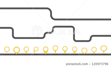 Asphalt Roads and Map Markers Asphalt Roads and Map Markers 120973796