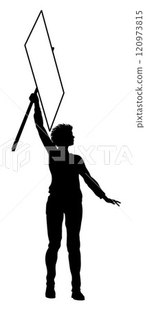 Protest Rally March Picket Sign Silhouette Person Protest Rally March Picket Sign Silhouette Person 120973815