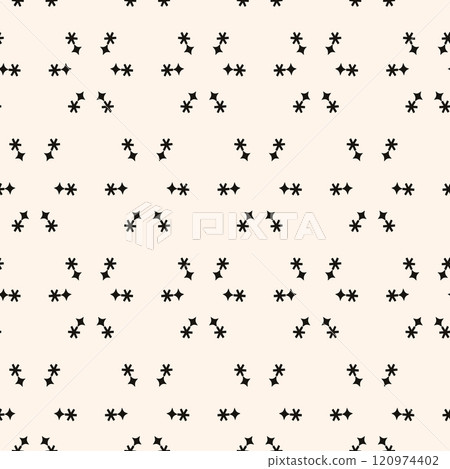 Vector black and white floral seamless pattern. Abstract minimal geometric ornament with flowers in oriental style. Simple monochrome background. 120974402