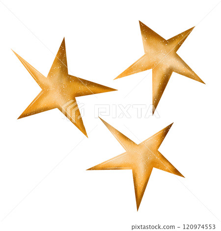 Gold star. Set Hand drawn in watercolor on a white background. Isolated element for holiday, celebration, awarding, for print and design, decorations. Gold texture Gold star. Set Hand drawn in watercolor on a white background. Isolated element for holiday, celebration, awarding, for print and design, decorations. Gold texture 120974553