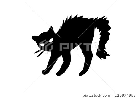 Simple paper cut illustration of a threatening black cat 120974993