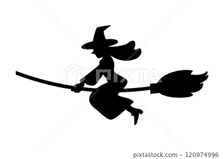 A simple illustration of a witch flying on a broomstick 120974996