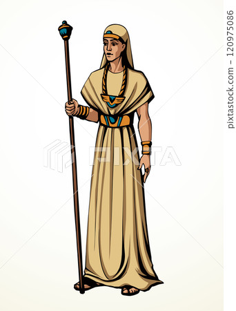 Vector drawing. Egyptian chief with a rod 120975086