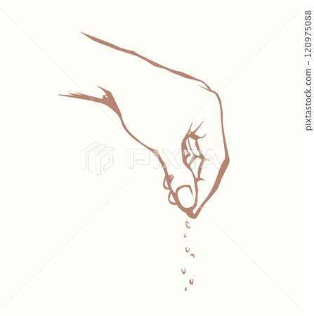 A hand is holding a pinch of salt. Vector drawing 120975088