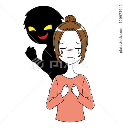 黑色剪影小人與哭泣的女人素材 120975641