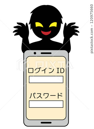Phishing scam image of smartphone and villain Phishing scam image of smartphone and villain 120975660