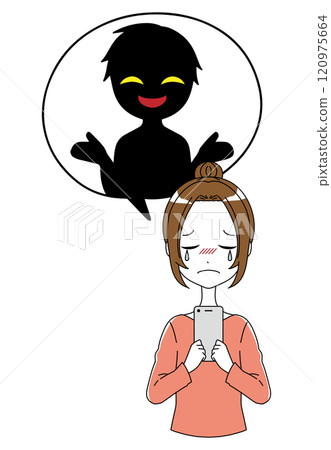 Material of a villain and a woman holding a smartphone 120975664