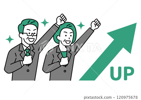 西裝革履的中年男女歡騰起箭、揮拳 西裝革履的中年男女歡騰起箭、揮拳 120975678