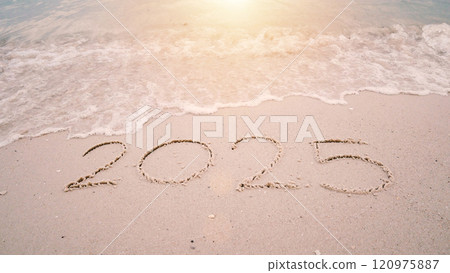happy new year 2025. number 2024 write on sandy beach, ocean wave splash change to 2025. countdown for happy new year turning from year 2024 to 2025 happy new year 2025. number 2024 write on sandy beach, ocean wave splash change to 2025. countdown for happy new year turning from year 2024 to 2025 120975887
