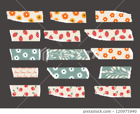 Vector doodle paper sticker floral flower cute tape strip banner set collection Vector doodle paper sticker floral flower cute tape strip banner set collection 120975940