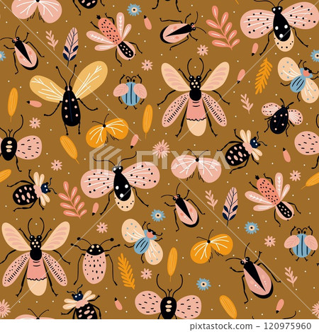 Cartoon beetle butterfly wing seamless pattern packaging vector 120975960