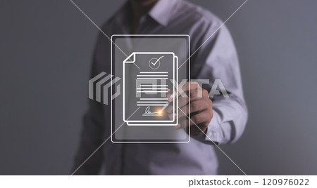 Young man hand using a pen touching to sign a Online Business Contract, Young man hand using a pen touching to sign a Online Business Contract, 120976022