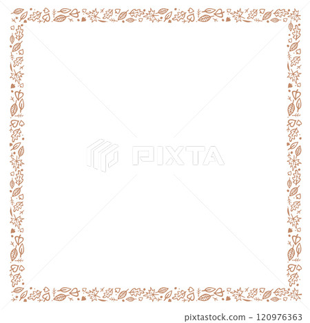 Simple hand drawn isolated frame from doodle autumn leaves. Fall border. Vector cartoon design element. 120976363