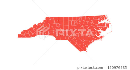 North Carolina administrative map. counties map of North Carolina with color, blank Map, empty map of North Carolina 120976385