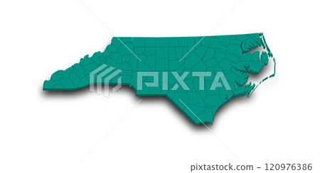 3d Map of North Carolina state with counties and color. United State of America, US, United State 120976386