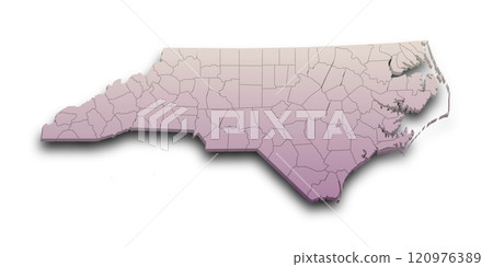3d Map of North Carolina state with counties and color. United State of America, US, United State 120976389