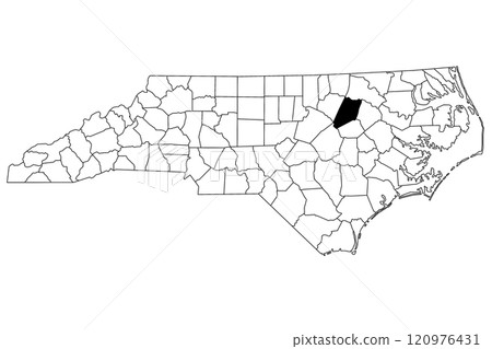 Map of Nash County in North Carolina state on white background. single County map highlighted by black color on North Carolina map. UNITED STATES, US 120976431