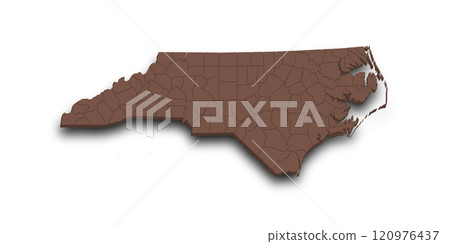 3d Map of North Carolina state with counties and color. United State of America, US, United State 3d Map of North Carolina state with counties and color. United State of America, US, United State 120976437