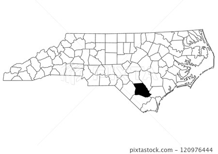 Map of bladen County in North Carolina state on white background. single County map highlighted by black color on North Carolina map. UNITED STATES, US 120976444