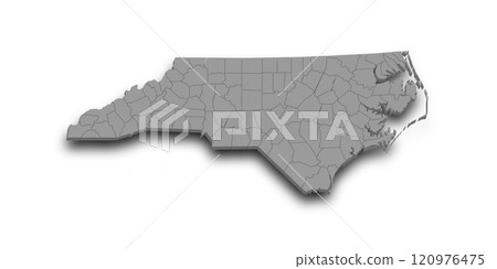3d Map of North Carolina state with counties and color. United State of America, US, United State 3d Map of North Carolina state with counties and color. United State of America, US, United State 120976475