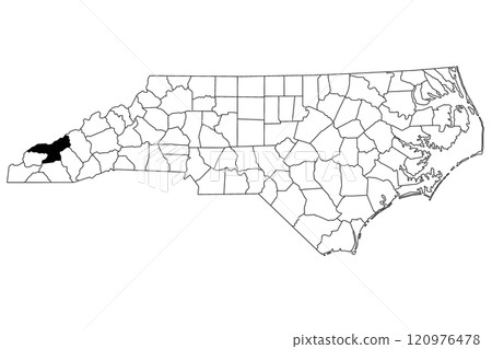 Map of swain County in North Carolina state on white background. single County map highlighted by black color on North Carolina map. UNITED STATES, US Map of swain County in North Carolina state on white background. single County map highlighted by black color on North Carolina map. UNITED STATES, US 120976478