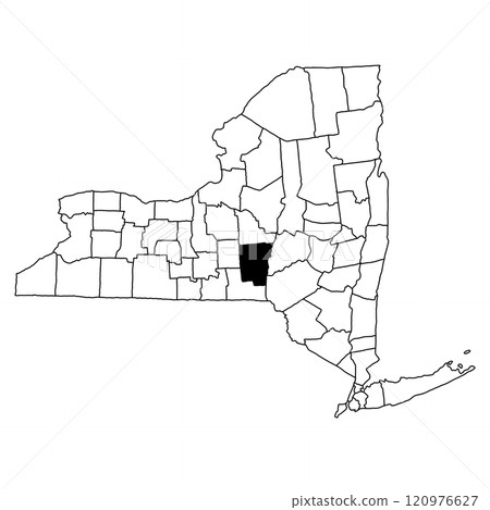 Map of chenango County in New York state on white background. single County map highlighted by black colour on New york map . 120976627