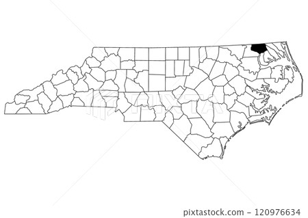 Map of gates County in North Carolina state on white background. single County map highlighted by black color on North Carolina map. UNITED STATES, US 120976634
