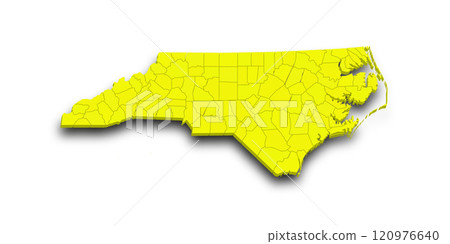 3d Map of North Carolina state with counties and color. United State of America, US, United State 120976640
