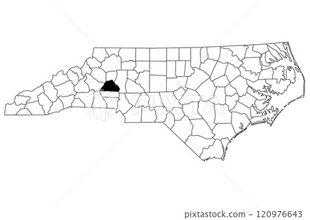 Map of Catawba County in North Carolina state on white background. single County map highlighted by black color on North Carolina map. UNITED STATES, US Map of Catawba County in North Carolina state on white background. single County map highlighted by black color on North Carolina map. UNITED STATES, US 120976643