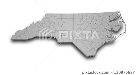 3d Map of North Carolina state with counties and color. United State of America, US, United State 120976657