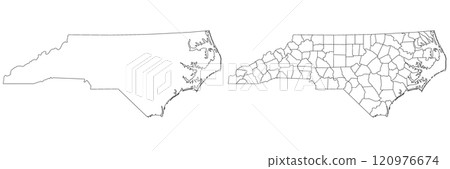 North Carolina administrative map, North Carolina outline and counties state map set - illustration version 120976674