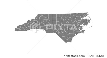 North Carolina administrative map. counties map of North Carolina with color, blank Map, empty map of North Carolina 120976681
