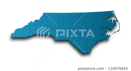 3d Map of North Carolina state with counties and color. United State of America, US, United State 120976685