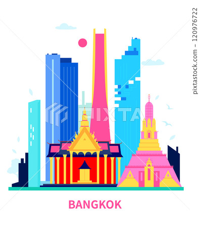 Contemporary center and history of Bangkok - modern colored vector illustration Contemporary center and history of Bangkok - modern colored vector illustration 120976722